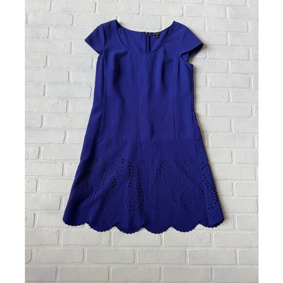 Ann Taylor Women's Purple Eyelet Pencil Short Sleeve Knee Length Dress sz 10 - Picture 1 of 5